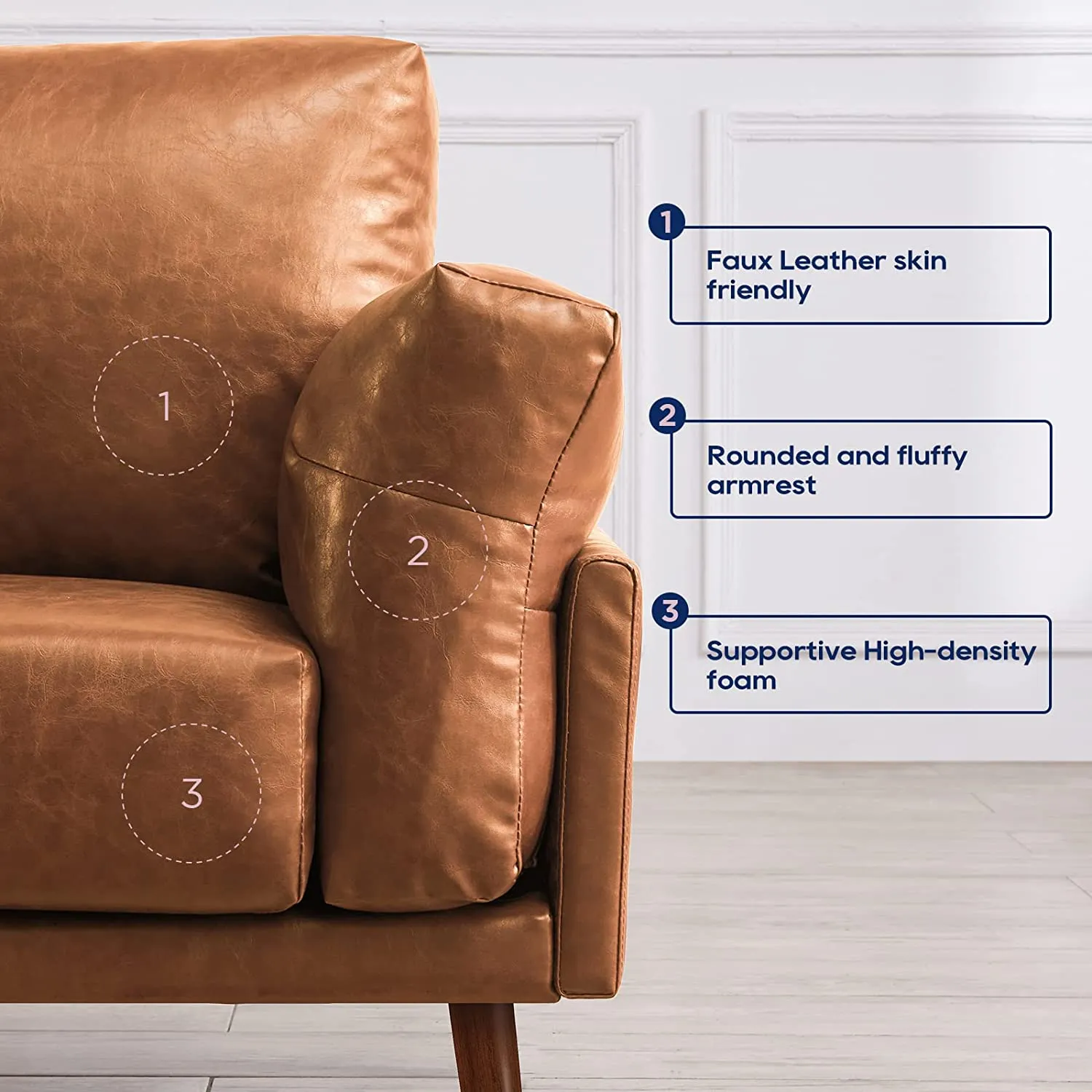 Flora Faux Leather Sofa, Caramel