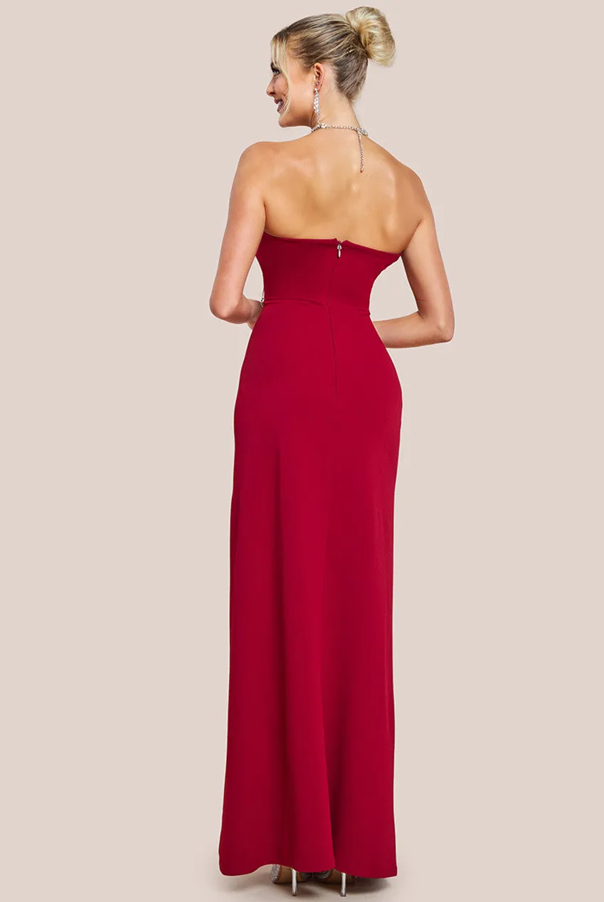 Goddiva Bow Embellished Strapless Mermaid Maxi Dress