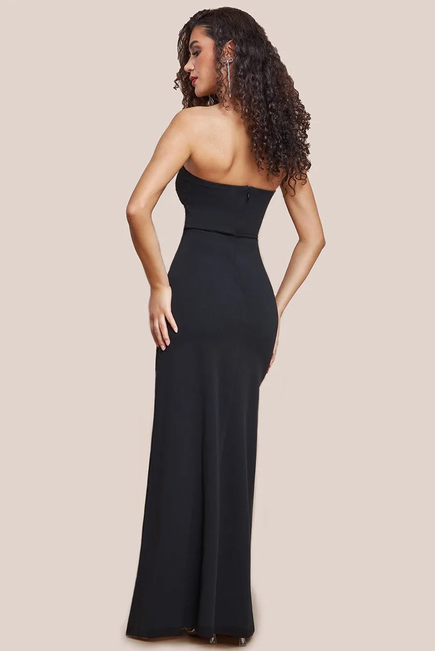 Goddiva Bow Embellished Strapless Mermaid Maxi Dress