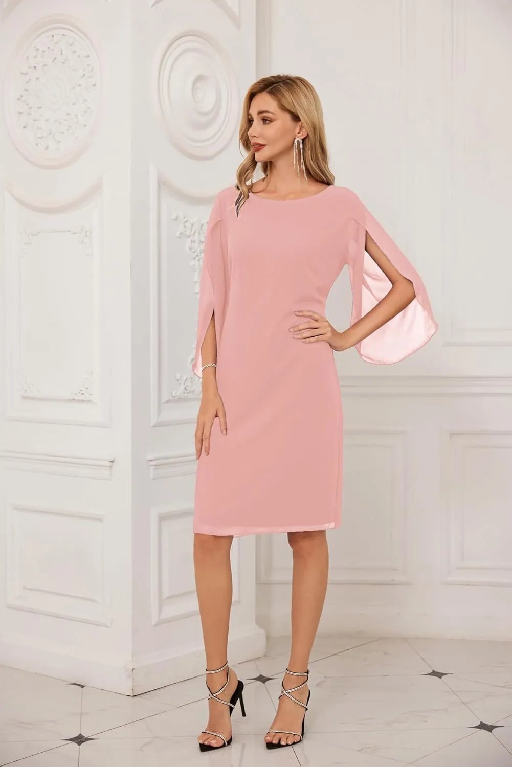 GRACE KARIN Womens Chiffon Dresses Flutter Sleeve Party Wedding Cocktail Dress Size 8-20