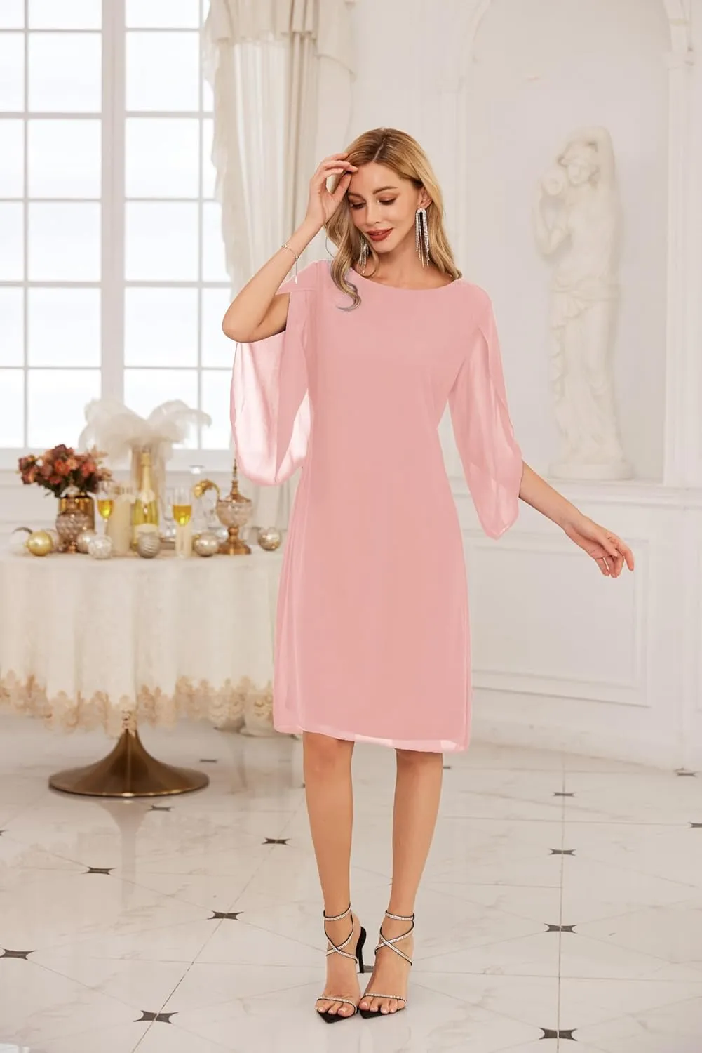 GRACE KARIN Womens Chiffon Dresses Flutter Sleeve Party Wedding Cocktail Dress Size 8-20