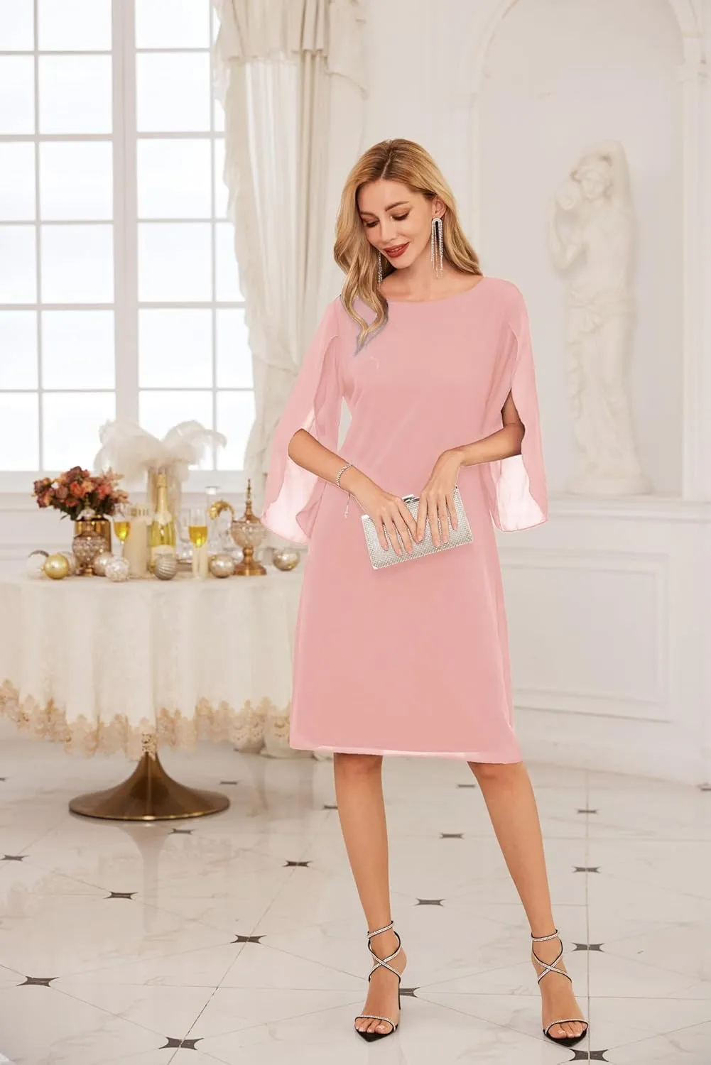 GRACE KARIN Womens Chiffon Dresses Flutter Sleeve Party Wedding Cocktail Dress Size 8-20