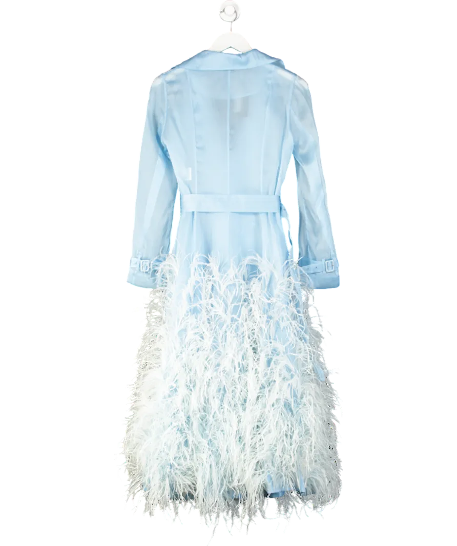 Ivan Young Blue Silk Gazar Ostrich Feathers Embellished Trench Coat UK 8