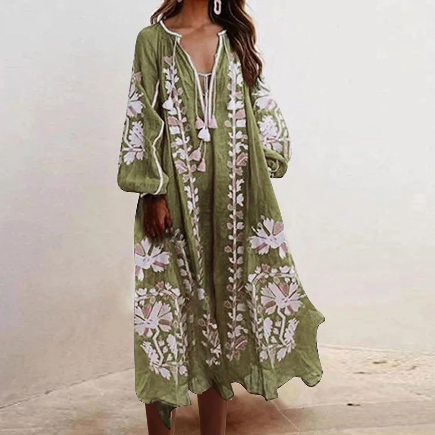Kaftan Dresses for Women Elegant Puff Sleeve Swimsuit Beach Cover up Boho Vintage Loose Fit Flowy Caftan Dress