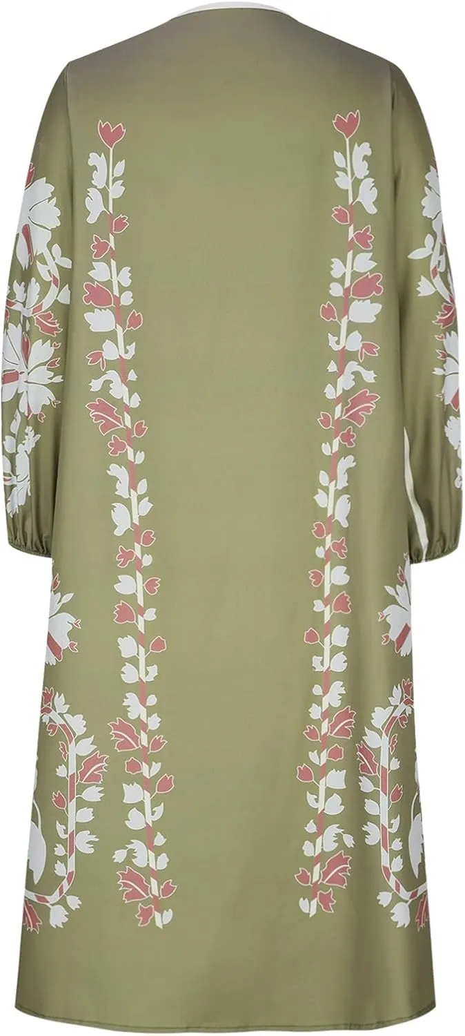 Kaftan Dresses for Women Elegant Puff Sleeve Swimsuit Beach Cover up Boho Vintage Loose Fit Flowy Caftan Dress