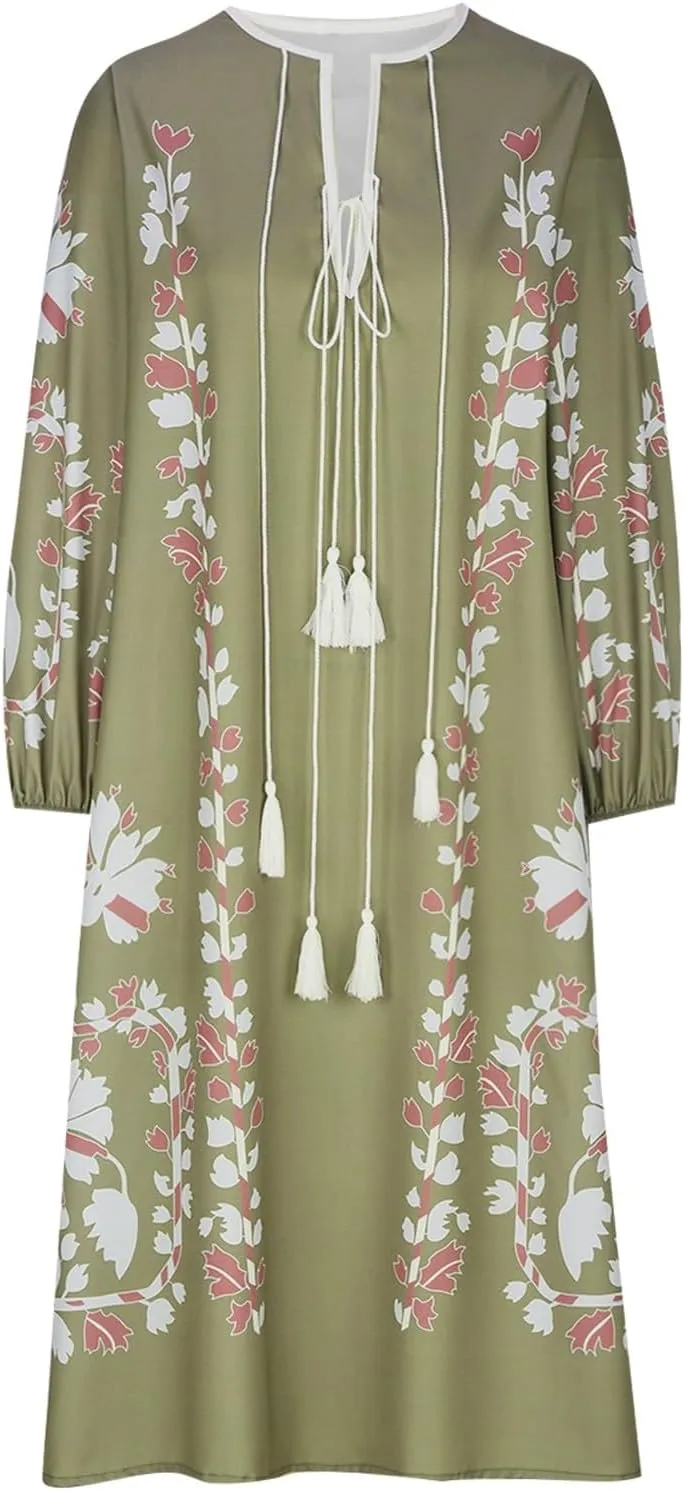 Kaftan Dresses for Women Elegant Puff Sleeve Swimsuit Beach Cover up Boho Vintage Loose Fit Flowy Caftan Dress