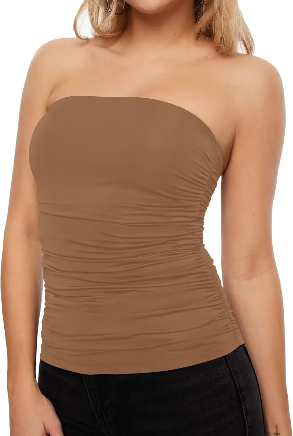 KKJ Womens Tube Tops Strapless Crop Top Ruched Basic Bandeau 2025 Summer Clothes Going Out Cute Sleeveless Fashion Shirts