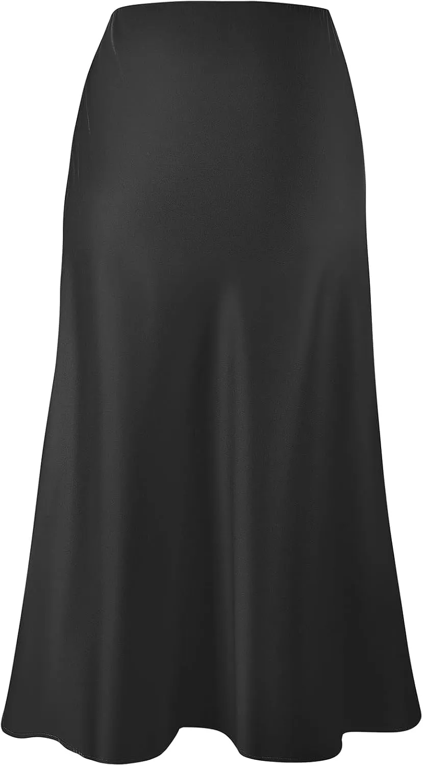 Komorebi Satin Skirt for Women High Waist Midi Skirt Elegant Silk Skirts Summer Casual Flared A Line Skirts