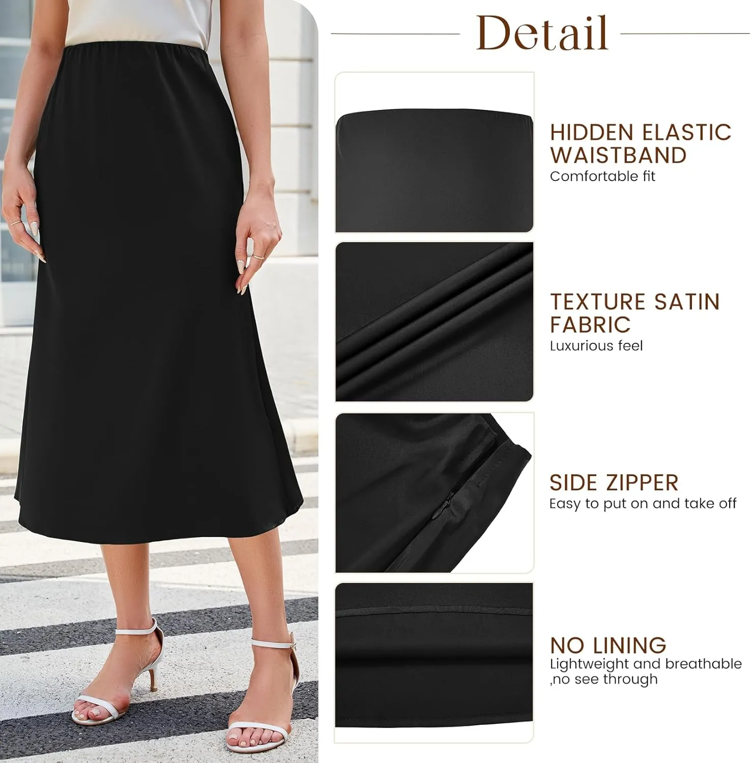 Komorebi Satin Skirt for Women High Waist Midi Skirt Elegant Silk Skirts Summer Casual Flared A Line Skirts