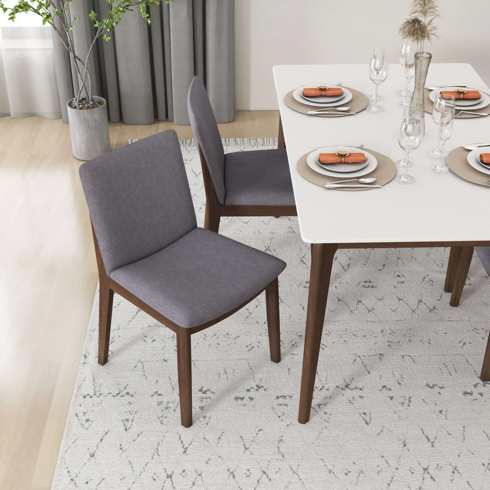 Laura Mid-Century Modern Solid Wood Dining Chair (Set of 2) Burnt Orange Velvet