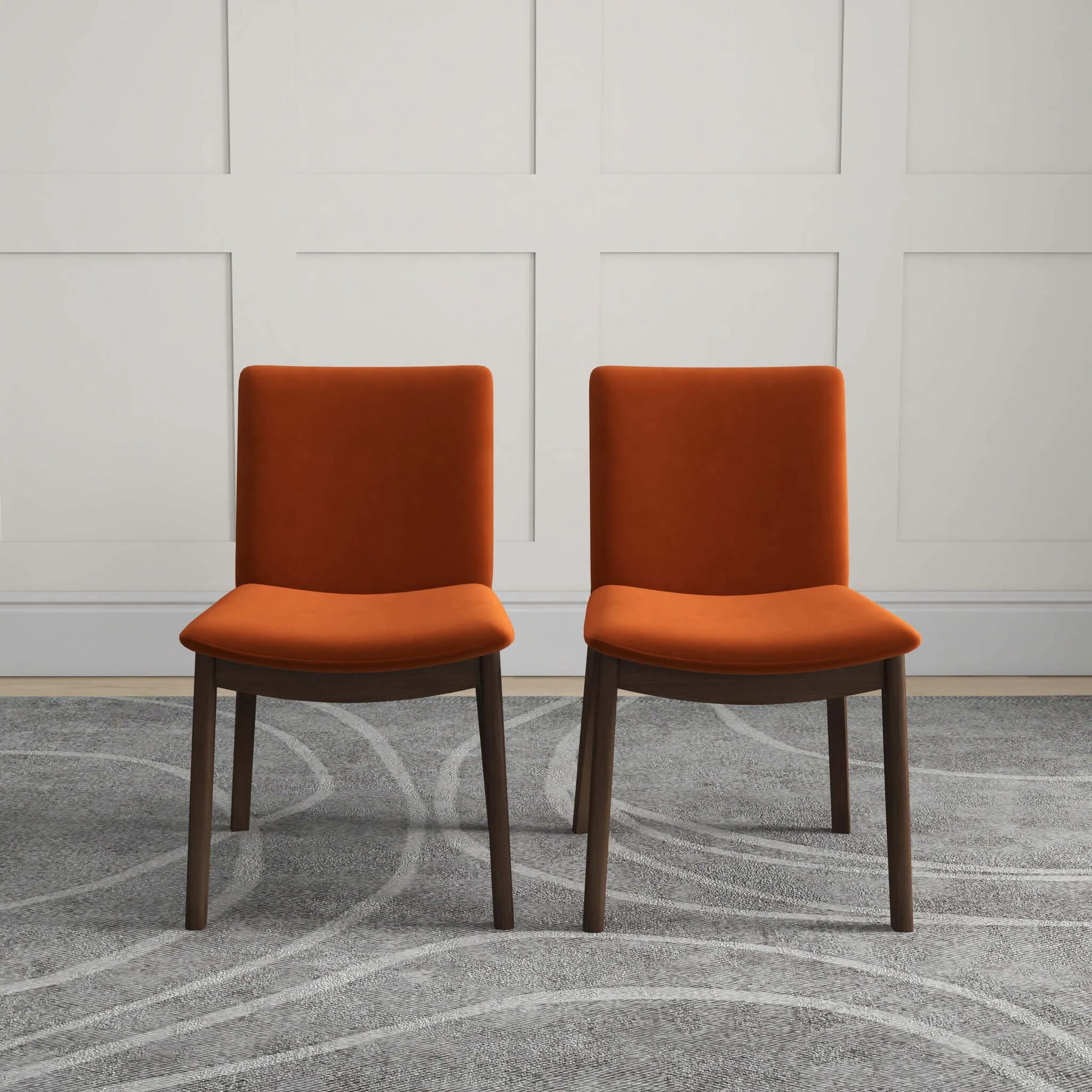 Laura Mid-Century Modern Solid Wood Dining Chair (Set of 2) Burnt Orange Velvet