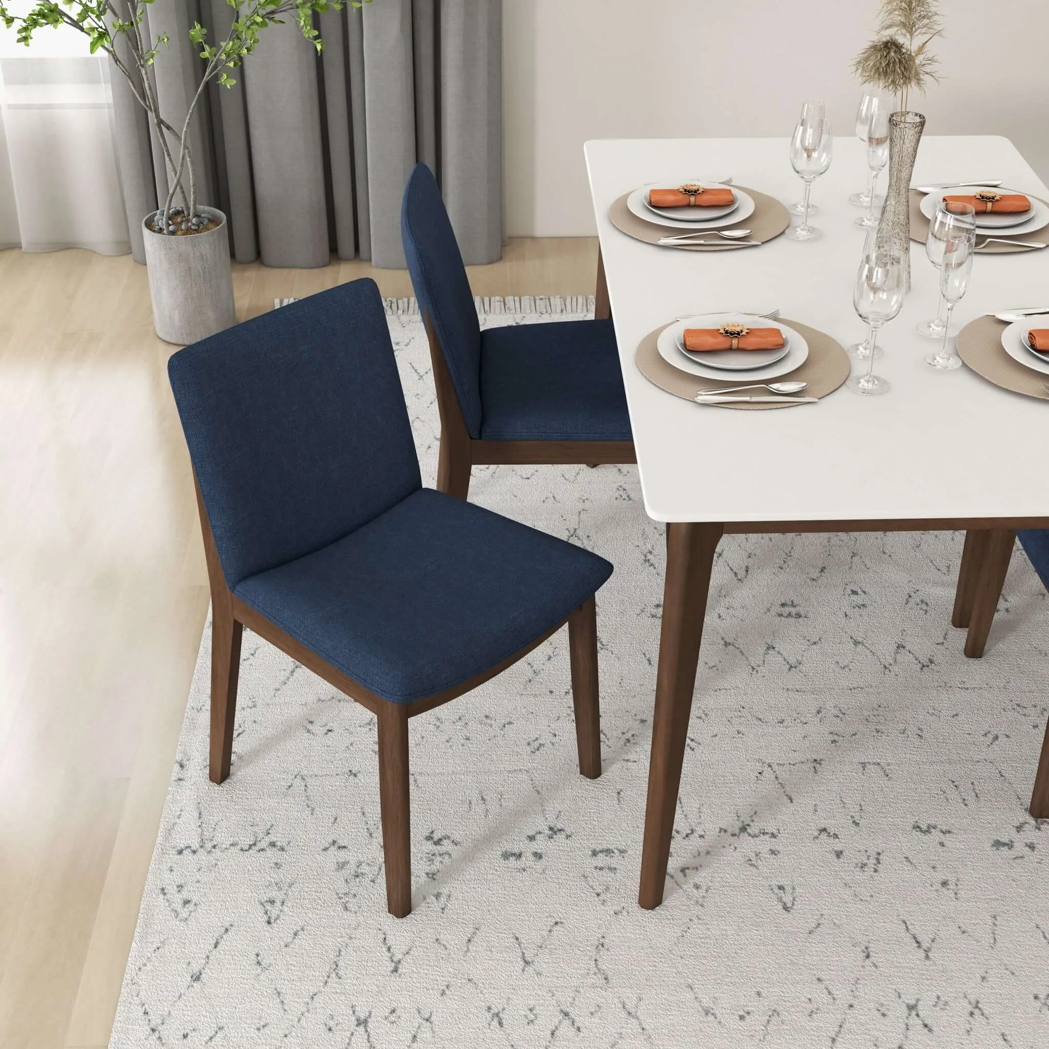 Laura Mid-Century Modern Solid Wood Dining Chair (Set of 2) Burnt Orange Velvet