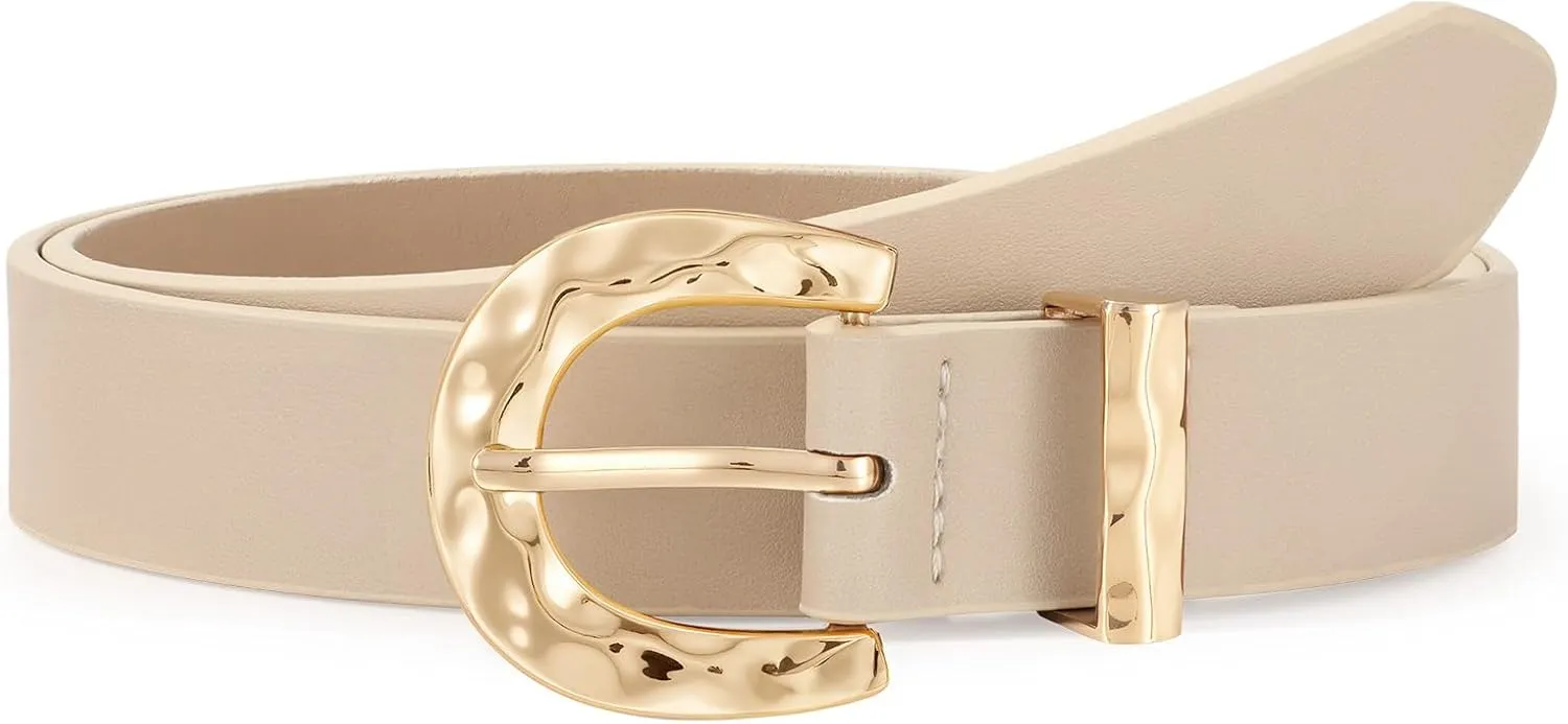 LEACOOLKEY Leather Belt for Women Ladies Waist Belt for Jeans Dress Fashion Leather Belt with Gold Buckle