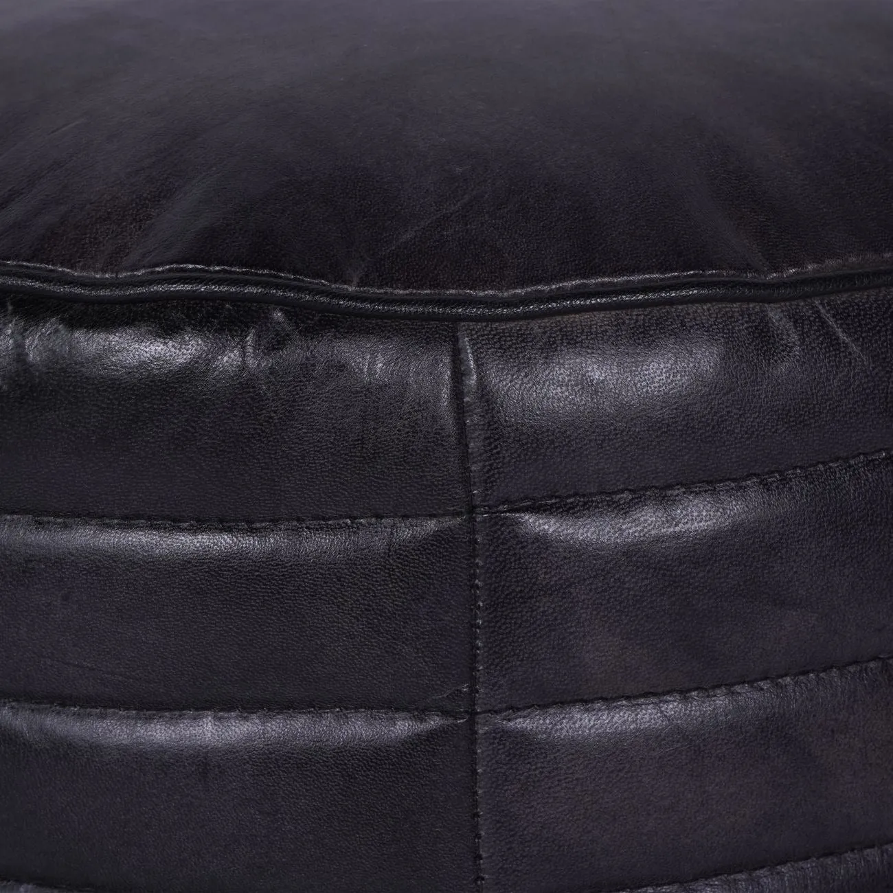 Libra Interiors Round Pouffe – Charcoal Grey Leather