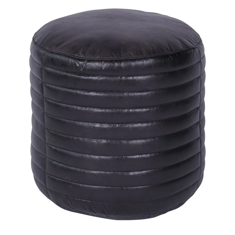 Libra Interiors Round Pouffe – Charcoal Grey Leather