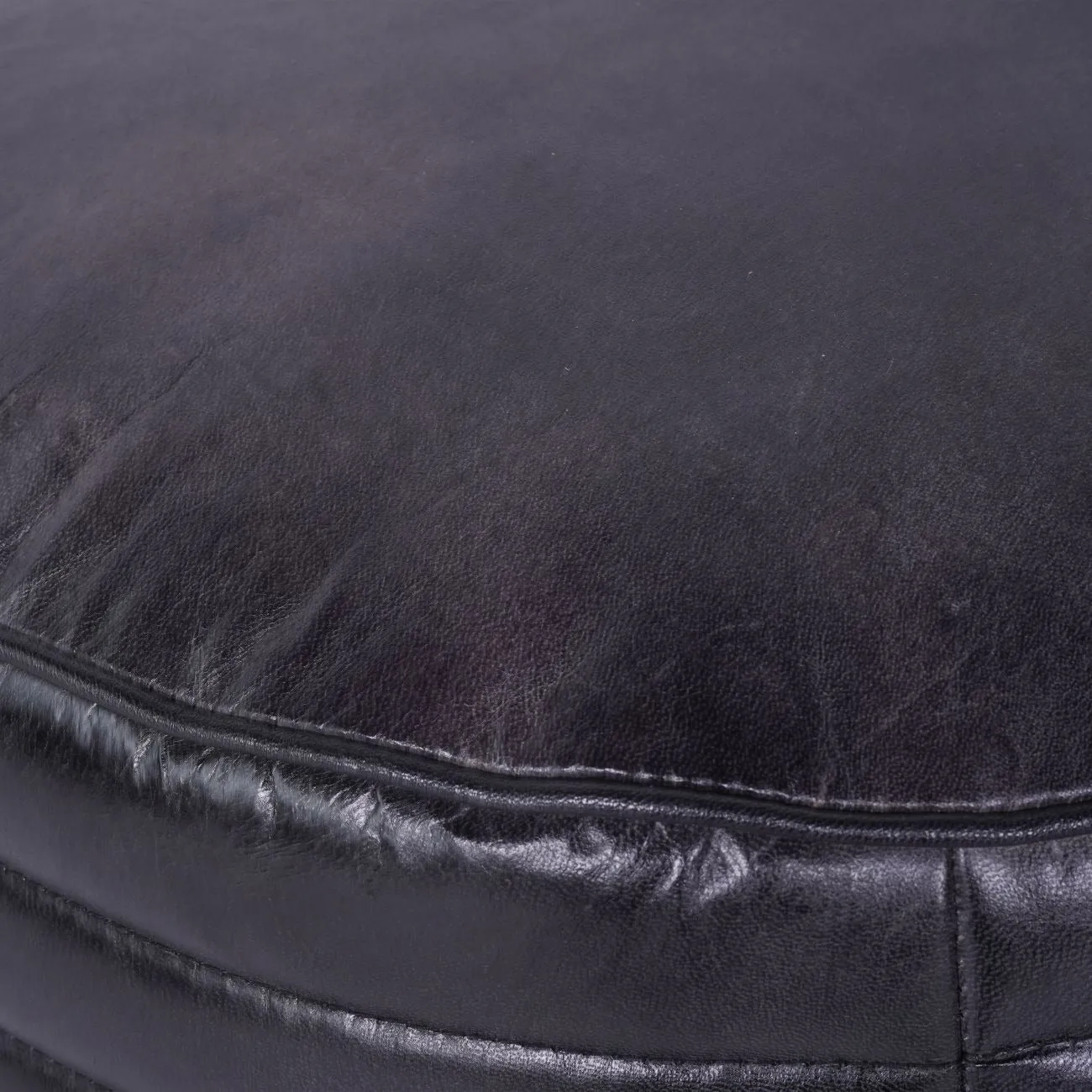 Libra Interiors Round Pouffe – Charcoal Grey Leather