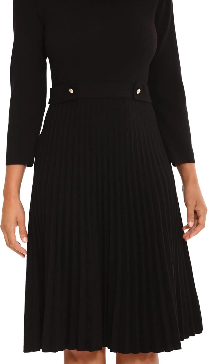 London Times Women's Knit Sweater Print and Solid Fall Holiday Boot Dress