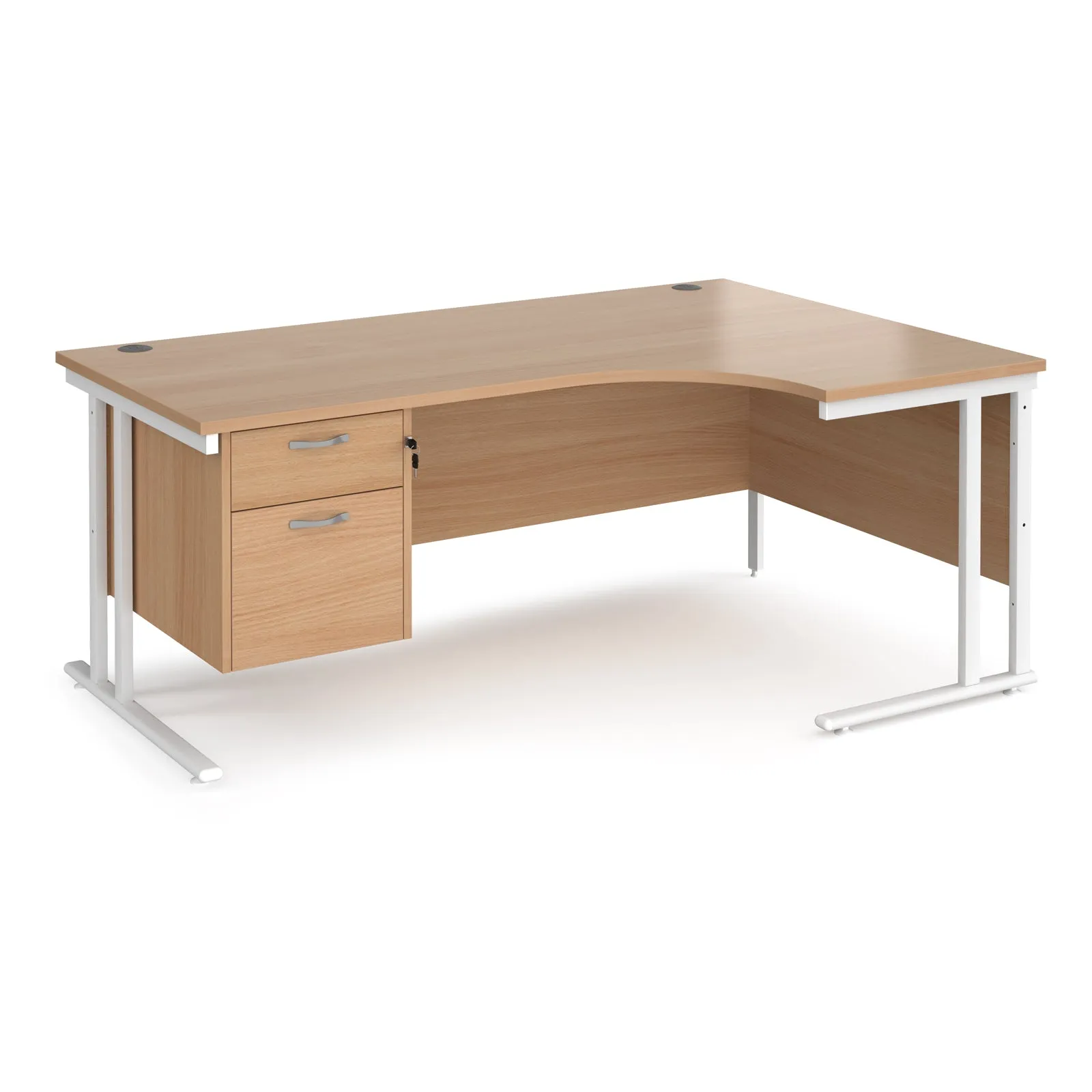 Maestro 25 right hand ergonomic desk with 2 drawer pedestal