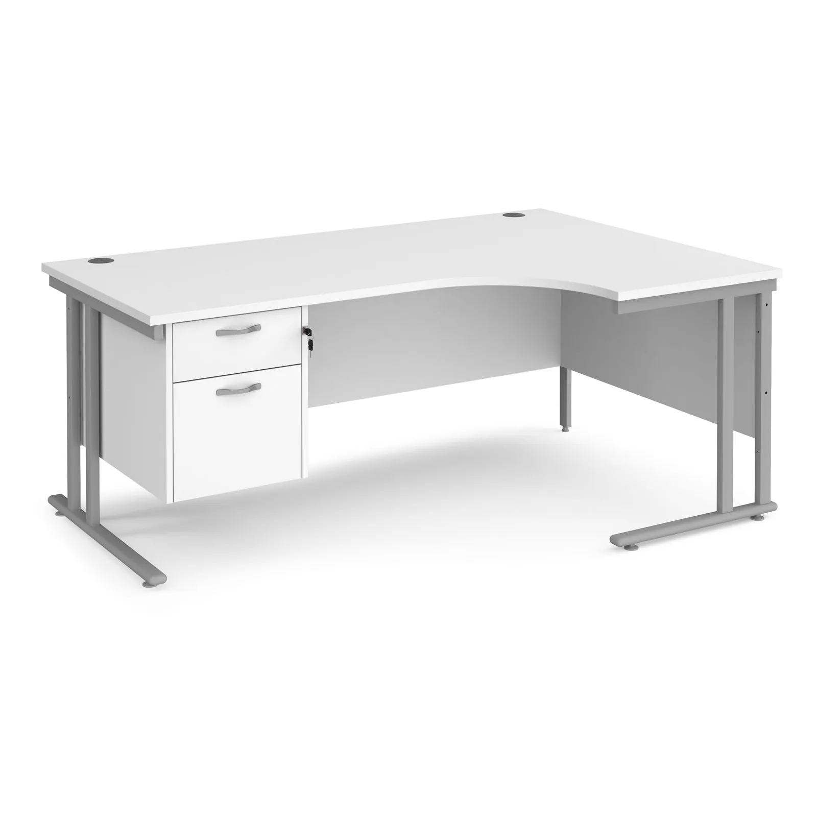 Maestro 25 right hand ergonomic desk with 2 drawer pedestal