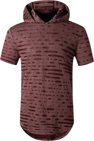 Mens Athletic Hooded Longline T Shirt Lightweight Gym Athletic Hoodie T-Shirts Casual Variety Sport Short Sleeve