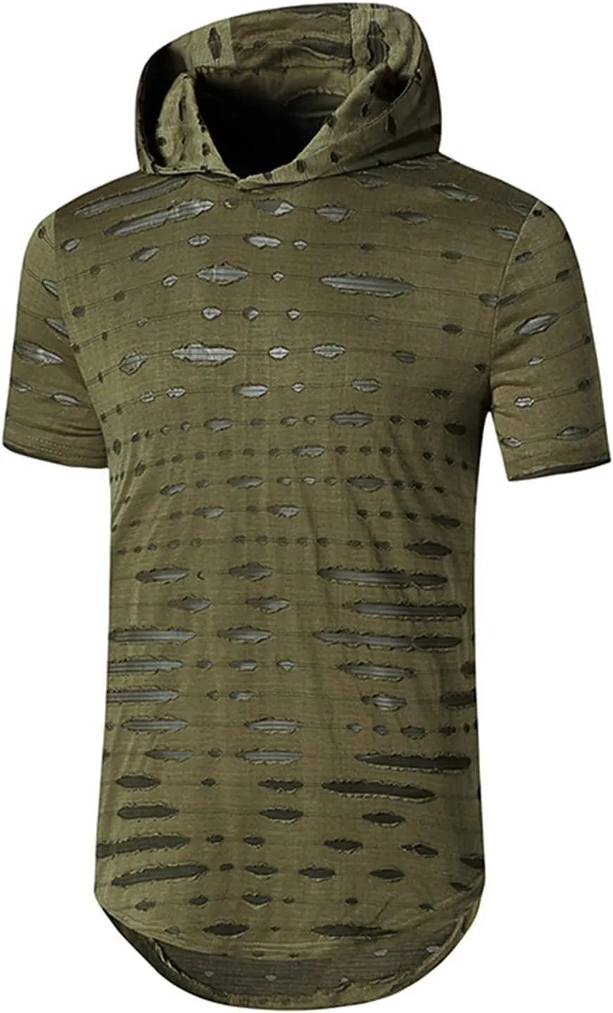 Mens Athletic Hooded Longline T Shirt Lightweight Gym Athletic Hoodie T-Shirts Casual Variety Sport Short Sleeve