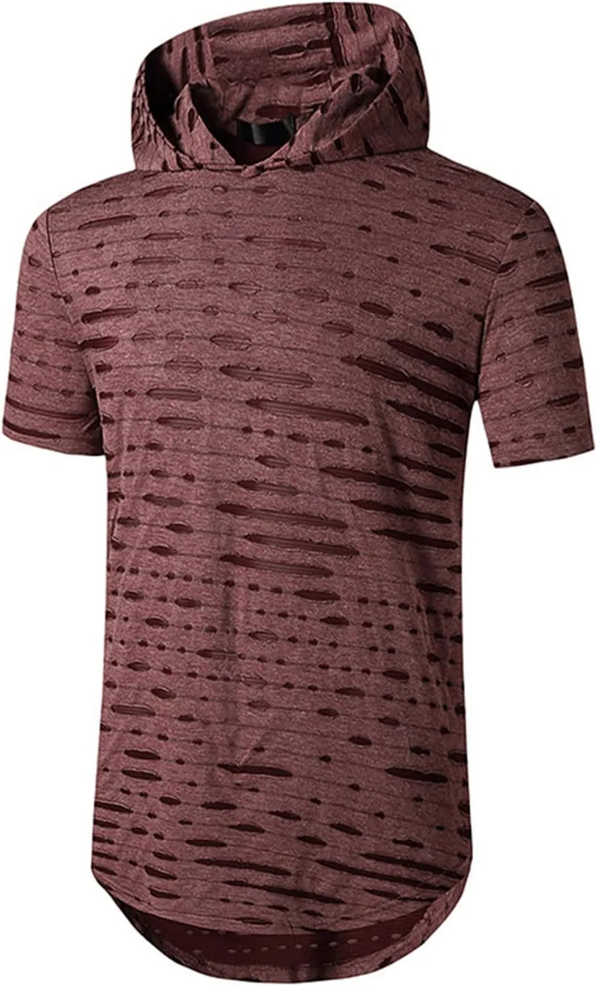 Mens Athletic Hooded Longline T Shirt Lightweight Gym Athletic Hoodie T-Shirts Casual Variety Sport Short Sleeve