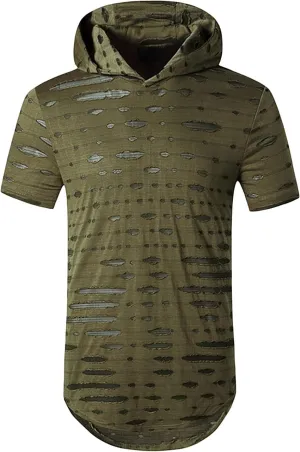 Mens Athletic Hooded Longline T Shirt Lightweight Gym Athletic Hoodie T-Shirts Casual Variety Sport Short Sleeve