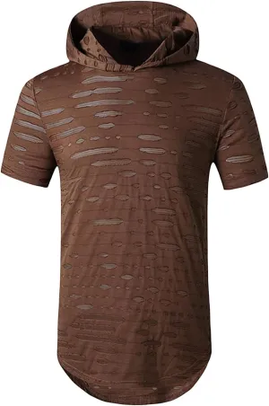 Mens Athletic Hooded Longline T Shirt Lightweight Gym Athletic Hoodie T-Shirts Casual Variety Sport Short Sleeve