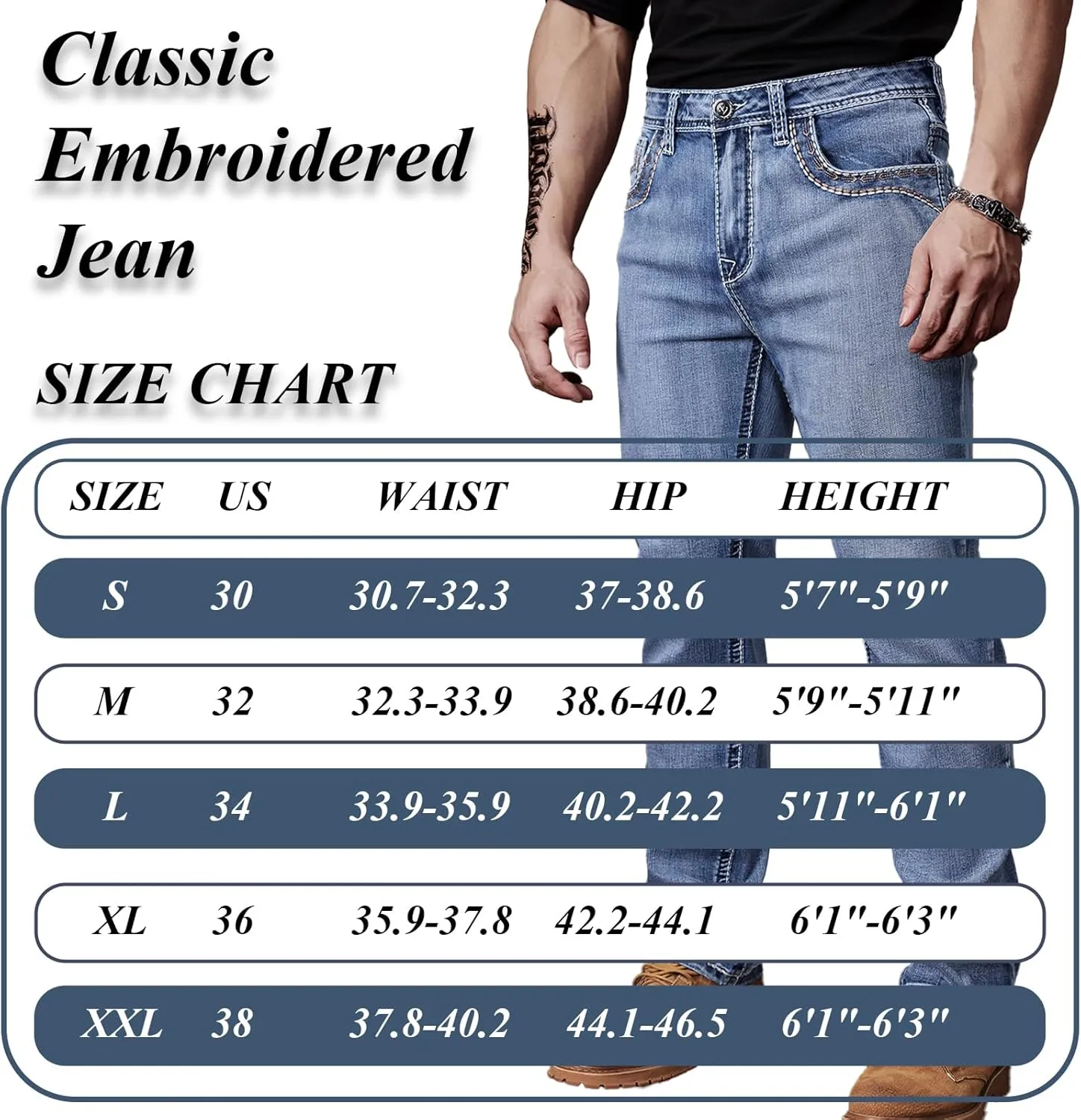 Men's Relaxed Straight Fit Jeans with Comfort Flex Classic Pants for Men Straight Leg Casual Embroidered Jeans