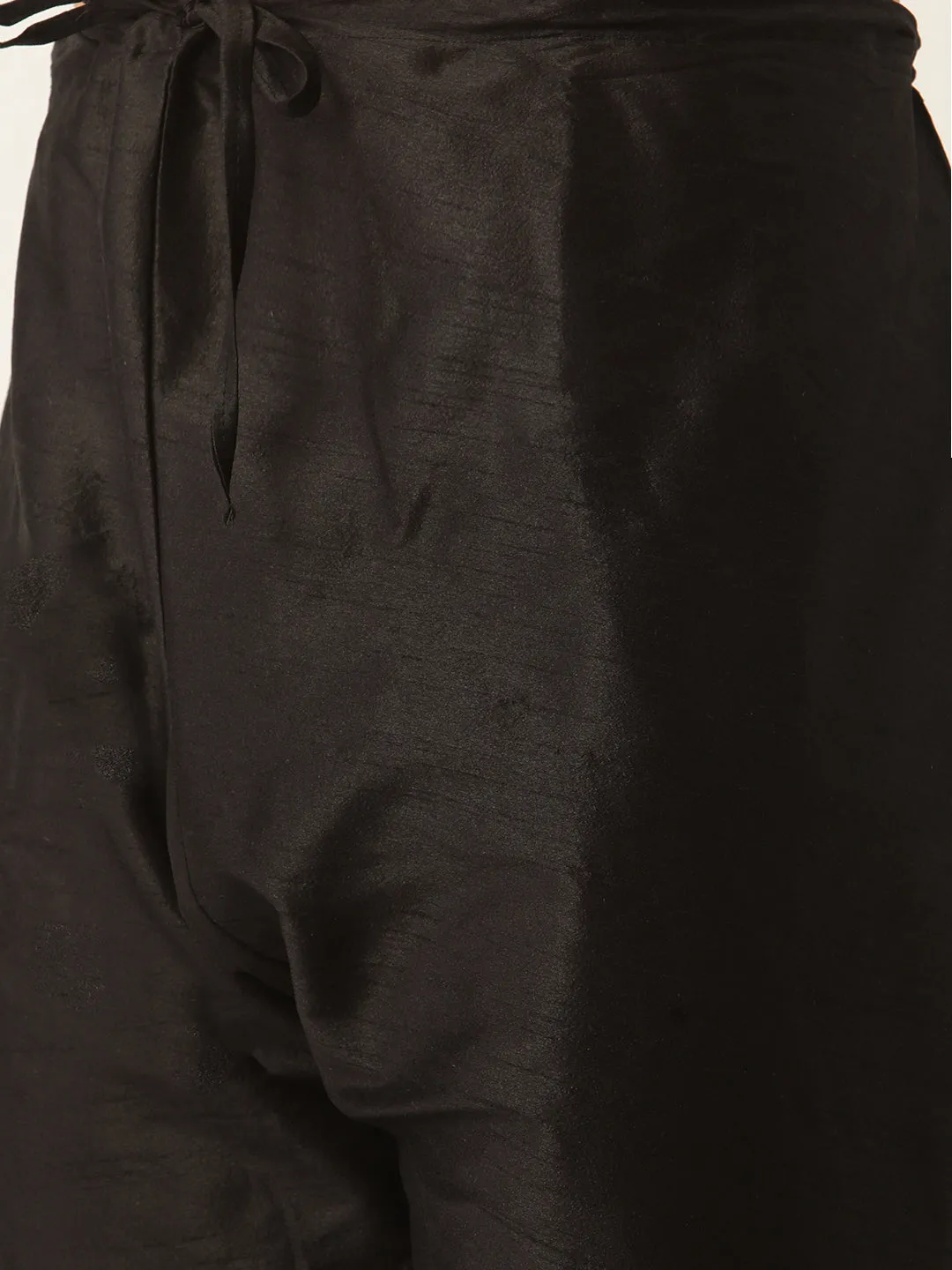 Men's Silk Blend Black Kurta Pyjama & Olive Nehrujacket Combo - Sojanya