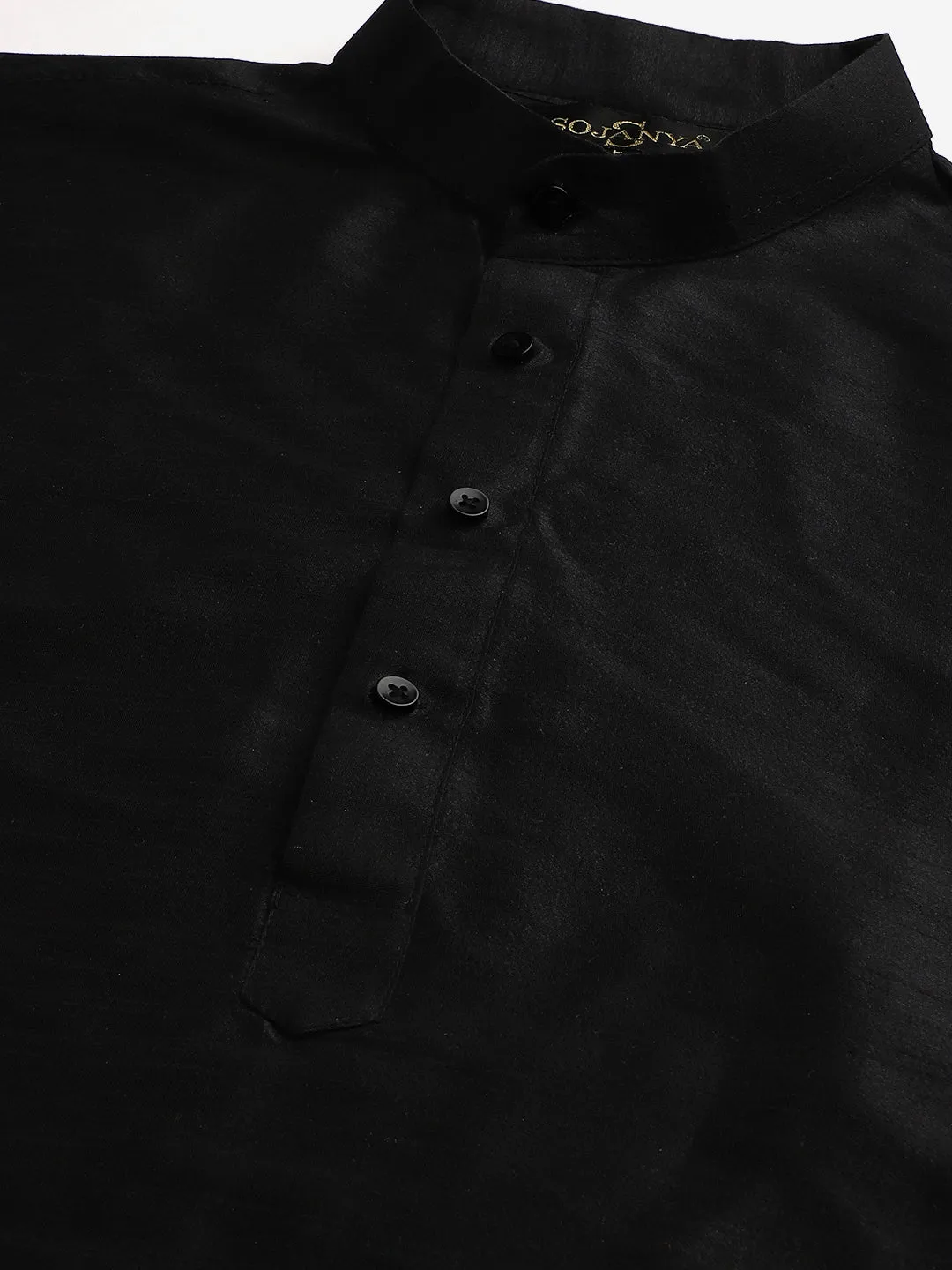 Men's Silk Blend Black Kurta Pyjama & Olive Nehrujacket Combo - Sojanya