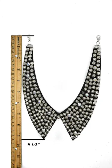 Metallic Silver Beaded Necklace Applique with Rhinestones 9.50" - 1 Piece