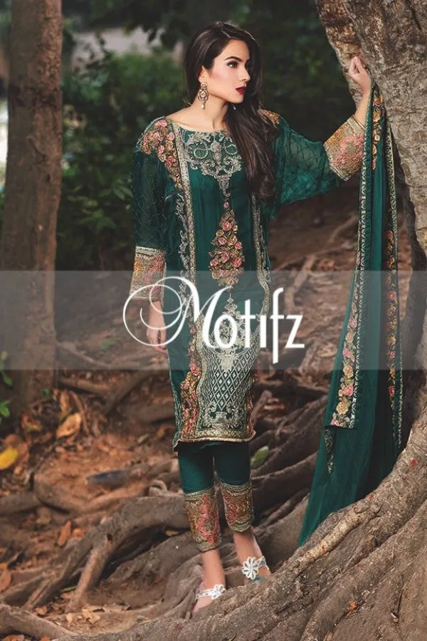 Motifz Embroidered Crinkle Chiffon Collection '16 – Turquoise 1261