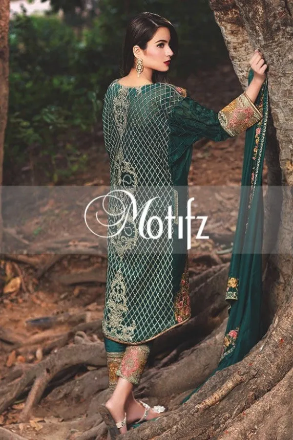 Motifz Embroidered Crinkle Chiffon Collection '16 – Turquoise 1261