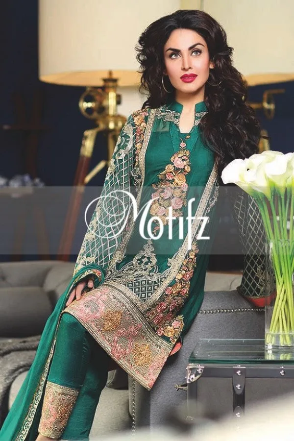 Motifz Embroidered Crinkle Chiffon Collection '16 – Turquoise 1261