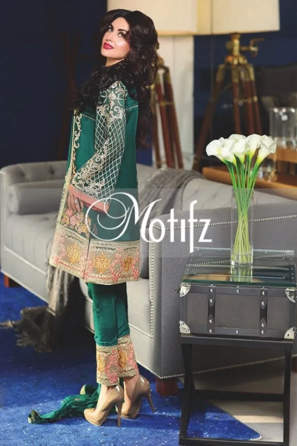 Motifz Embroidered Crinkle Chiffon Collection '16 – Turquoise 1261