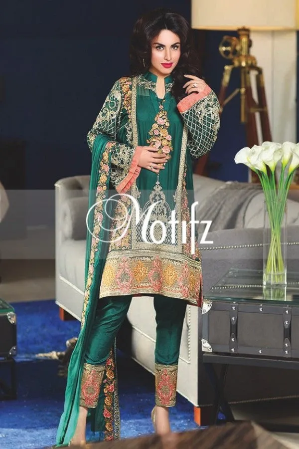 Motifz Embroidered Crinkle Chiffon Collection '16 – Turquoise 1261