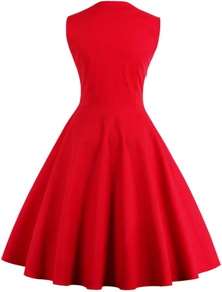 Nihsatin Vintage 1950s Retro Rockabilly Swing Dress Polka Dots Cocktail Dress with Belt