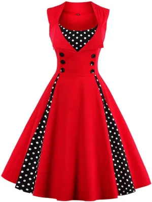 Nihsatin Vintage 1950s Retro Rockabilly Swing Dress Polka Dots Cocktail Dress with Belt