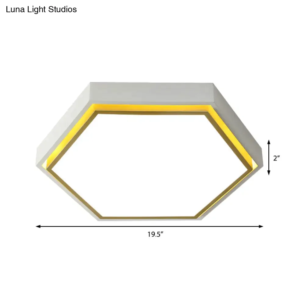 Nordic Hexagon Flushmount Metal LED Ceiling Light - Black/Green/Grey/White, 16"/19.5" Wide, Frosted Acrylic Shade