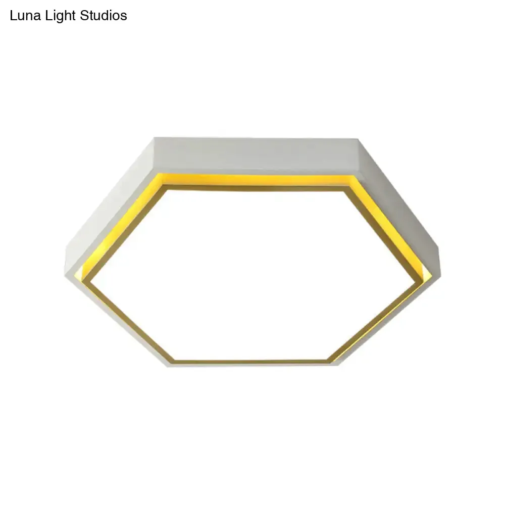 Nordic Hexagon Flushmount Metal LED Ceiling Light - Black/Green/Grey/White, 16"/19.5" Wide, Frosted Acrylic Shade