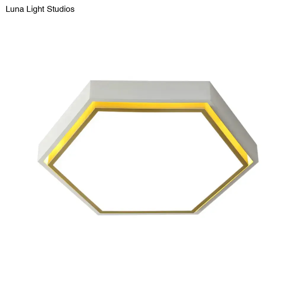 Nordic Hexagon Flushmount Metal LED Ceiling Light - Black/Green/Grey/White, 16"/19.5" Wide, Frosted Acrylic Shade