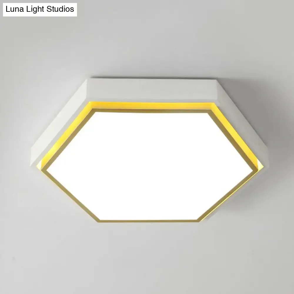 Nordic Hexagon Flushmount Metal LED Ceiling Light - Black/Green/Grey/White, 16"/19.5" Wide, Frosted Acrylic Shade