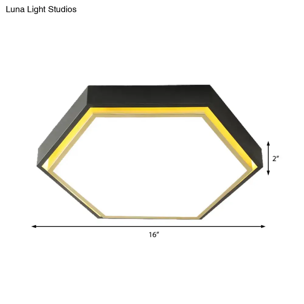Nordic Hexagon Flushmount Metal LED Ceiling Light - Black/Green/Grey/White, 16"/19.5" Wide, Frosted Acrylic Shade