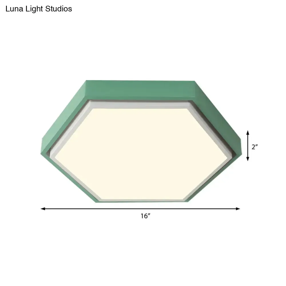Nordic Hexagon Flushmount Metal LED Ceiling Light - Black/Green/Grey/White, 16"/19.5" Wide, Frosted Acrylic Shade