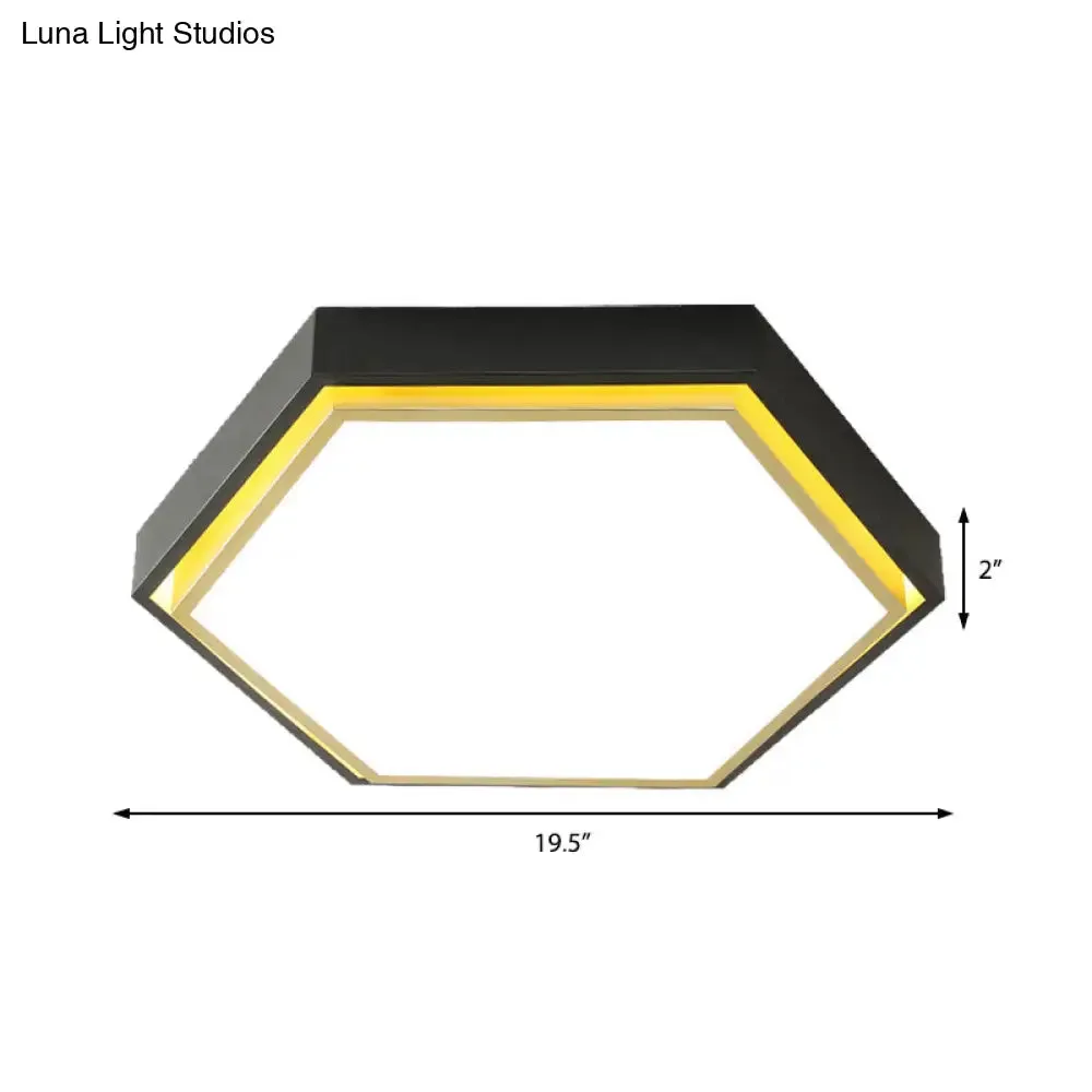 Nordic Hexagon Flushmount Metal LED Ceiling Light - Black/Green/Grey/White, 16"/19.5" Wide, Frosted Acrylic Shade