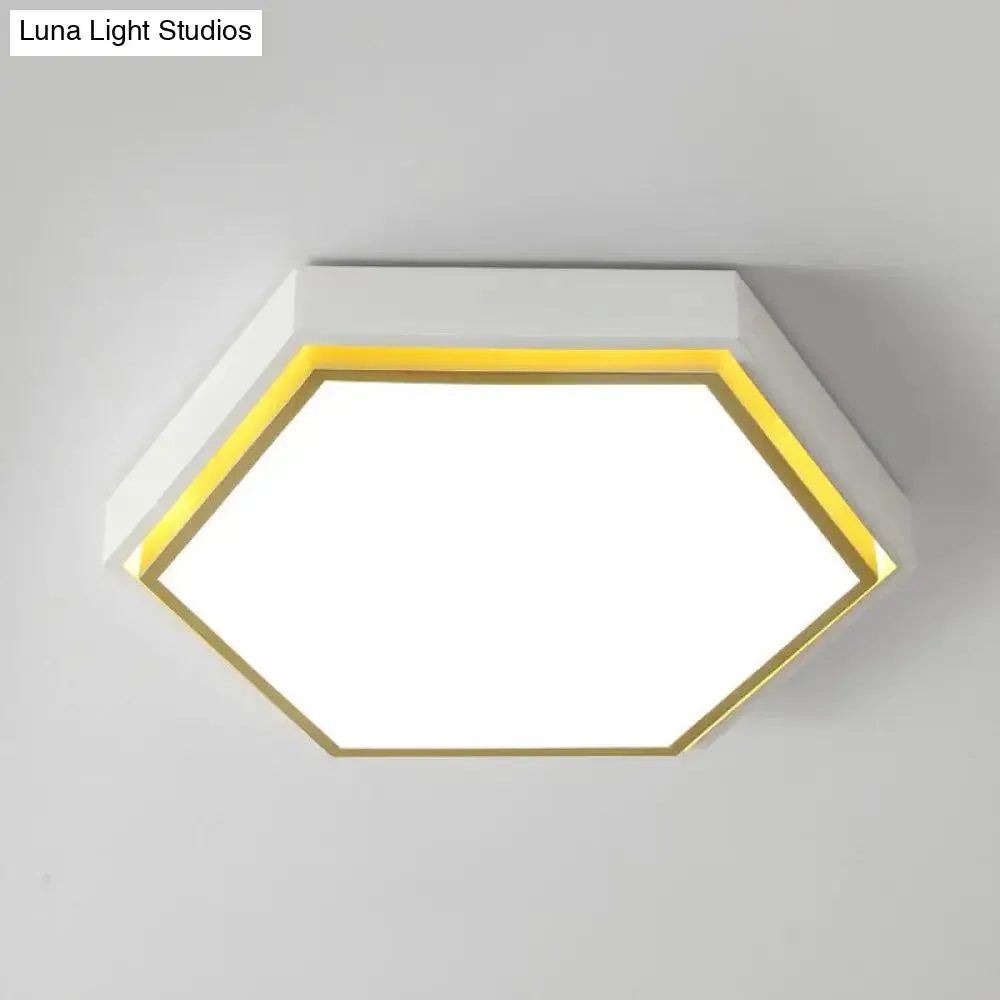 Nordic Hexagon Flushmount Metal LED Ceiling Light - Black/Green/Grey/White, 16"/19.5" Wide, Frosted Acrylic Shade