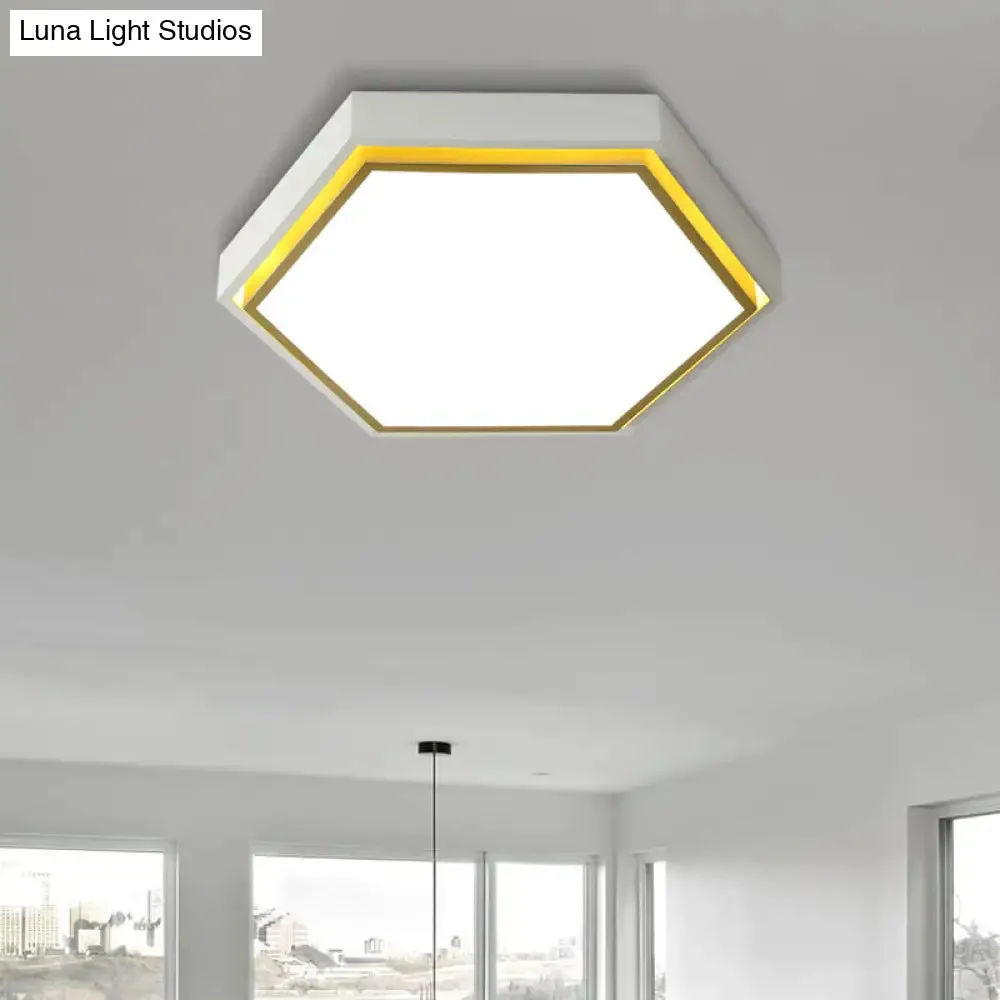 Nordic Hexagon Flushmount Metal LED Ceiling Light - Black/Green/Grey/White, 16"/19.5" Wide, Frosted Acrylic Shade