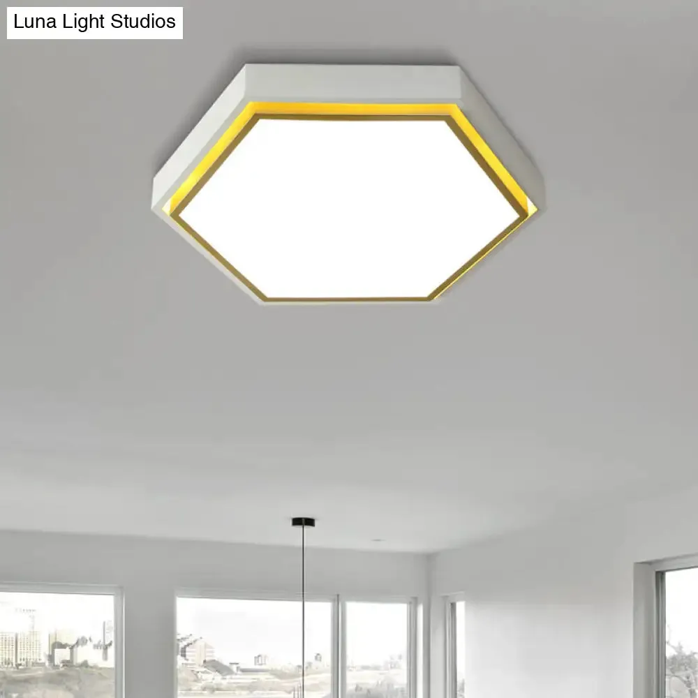 Nordic Hexagon Flushmount Metal LED Ceiling Light - Black/Green/Grey/White, 16"/19.5" Wide, Frosted Acrylic Shade