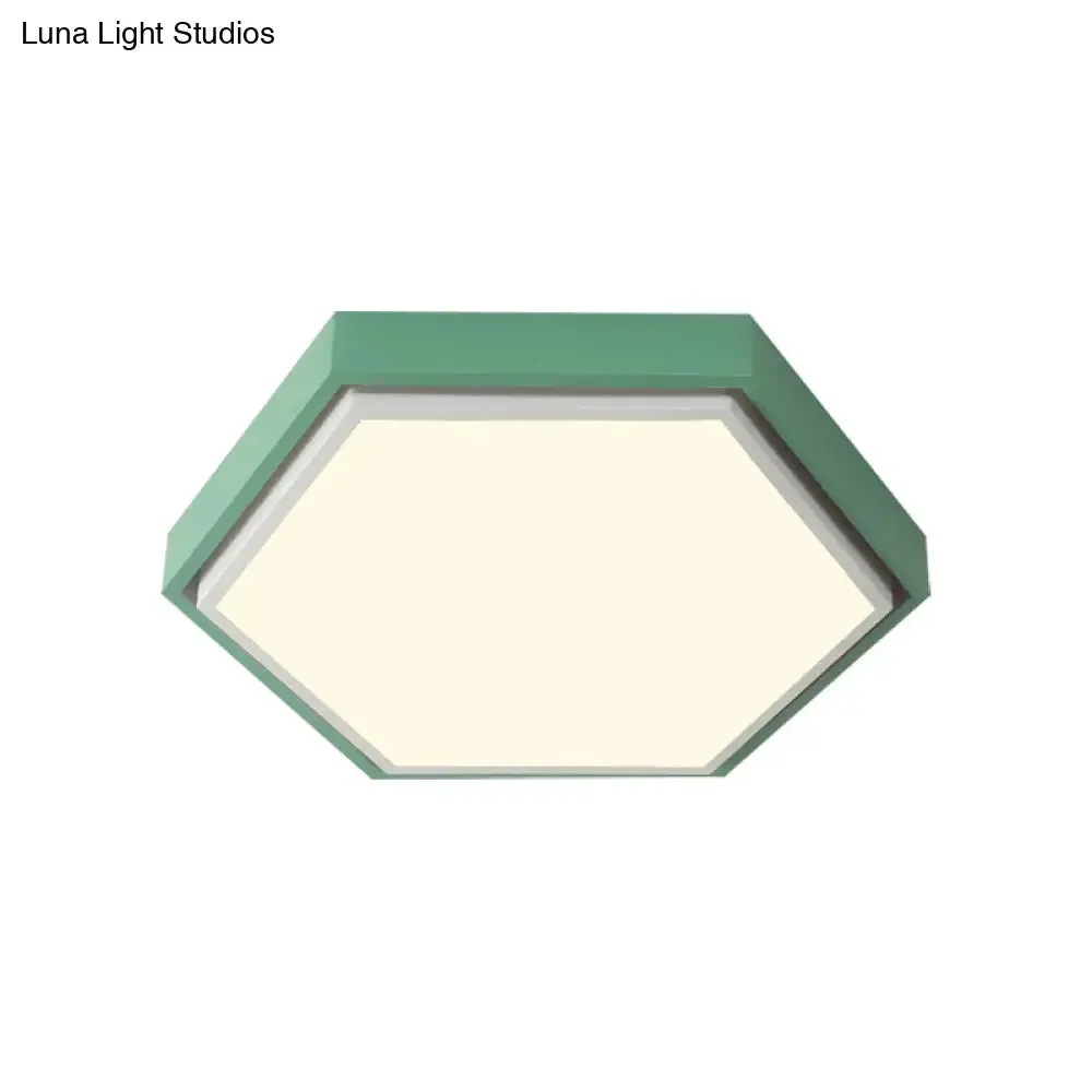 Nordic Hexagon Flushmount Metal LED Ceiling Light - Black/Green/Grey/White, 16"/19.5" Wide, Frosted Acrylic Shade